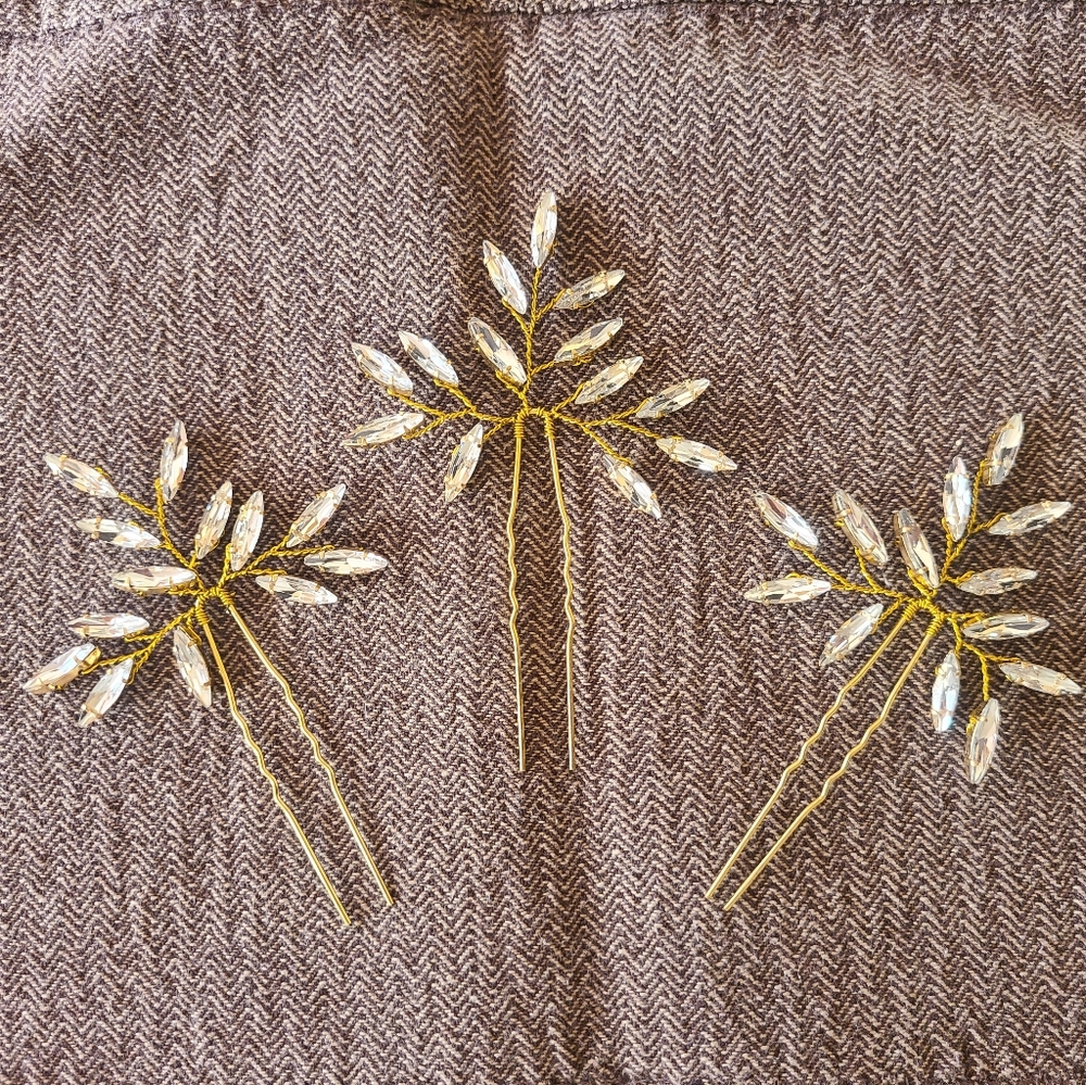 Gold and Crystal Hair Pins